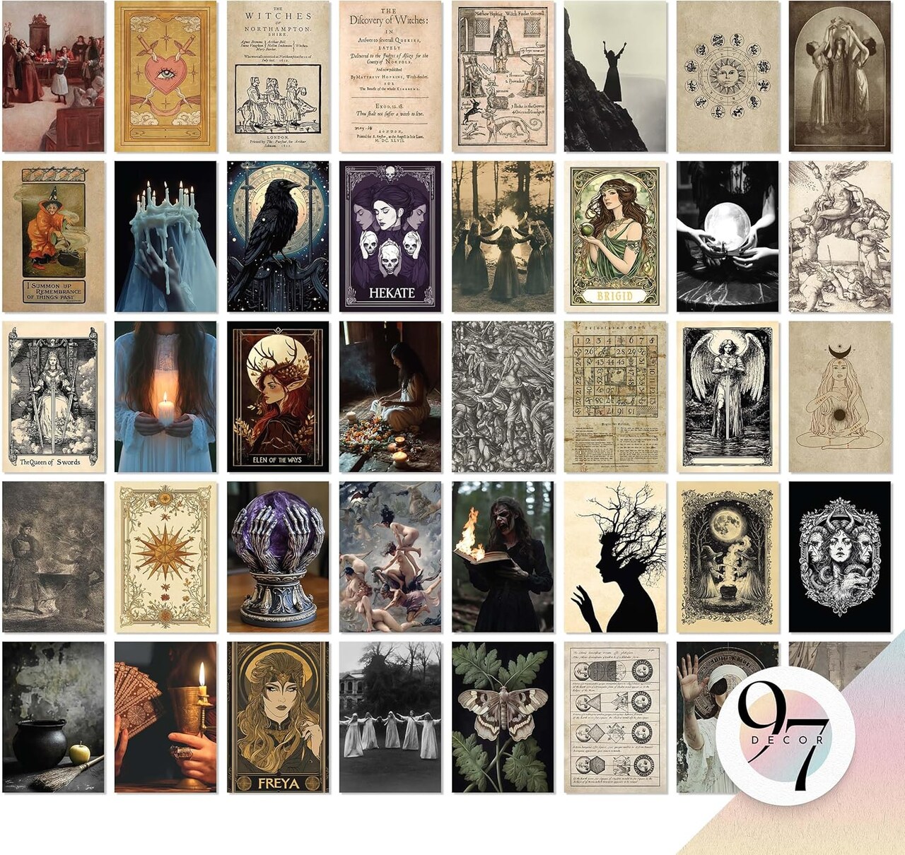 Witchy Home Wall Decor – 40PCS Gothic & Creepy Halloween Witch Art Prints, Vintage Goth Room Posters for Bedroom & Spooky Wall Aesthetic (4x6 inches)